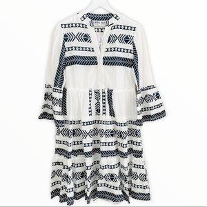 Attic Salt NWT Black & White Aztec Style Ruffle Boho Dress Size Large